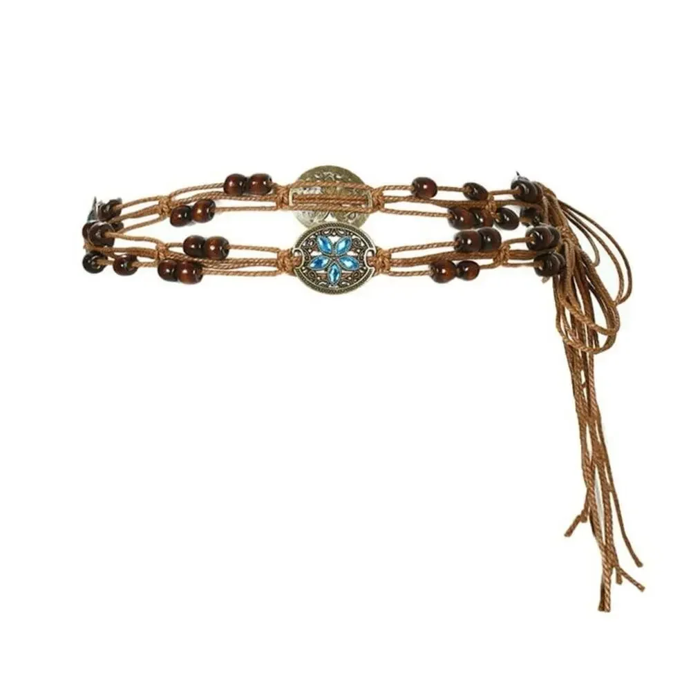 Boho Chic Wood Bead & Cord Tie Waist Belt